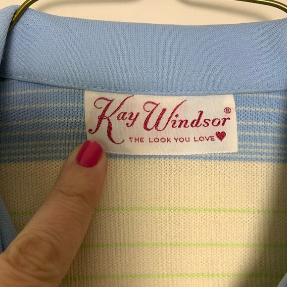 NWT Dead stock Kay Windsor yellow green blue stripe button front shirt LARGE - Picture 3 of 10